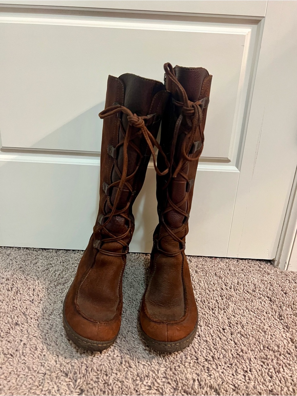 Born Brown Lace-Up Tall Leather Boots